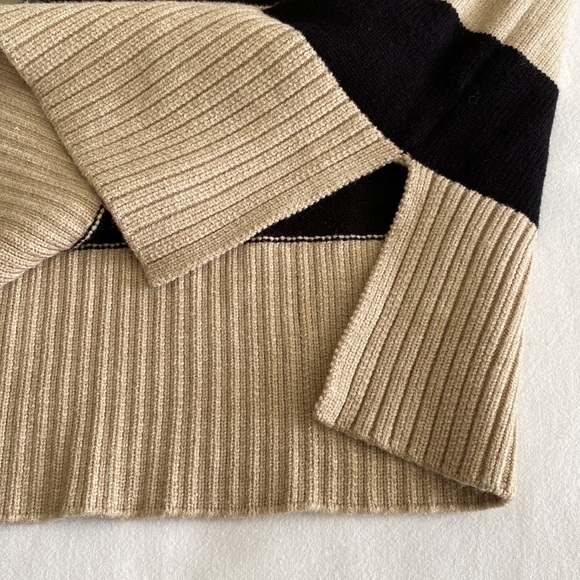 Truth by Republic collegiate stripe pullover crew neck side slits black taupe - Picture 9 of 12